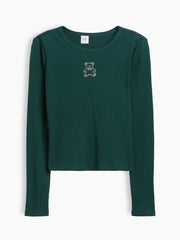 Kids Ribbed T-Shirt - Tropic Green Bear