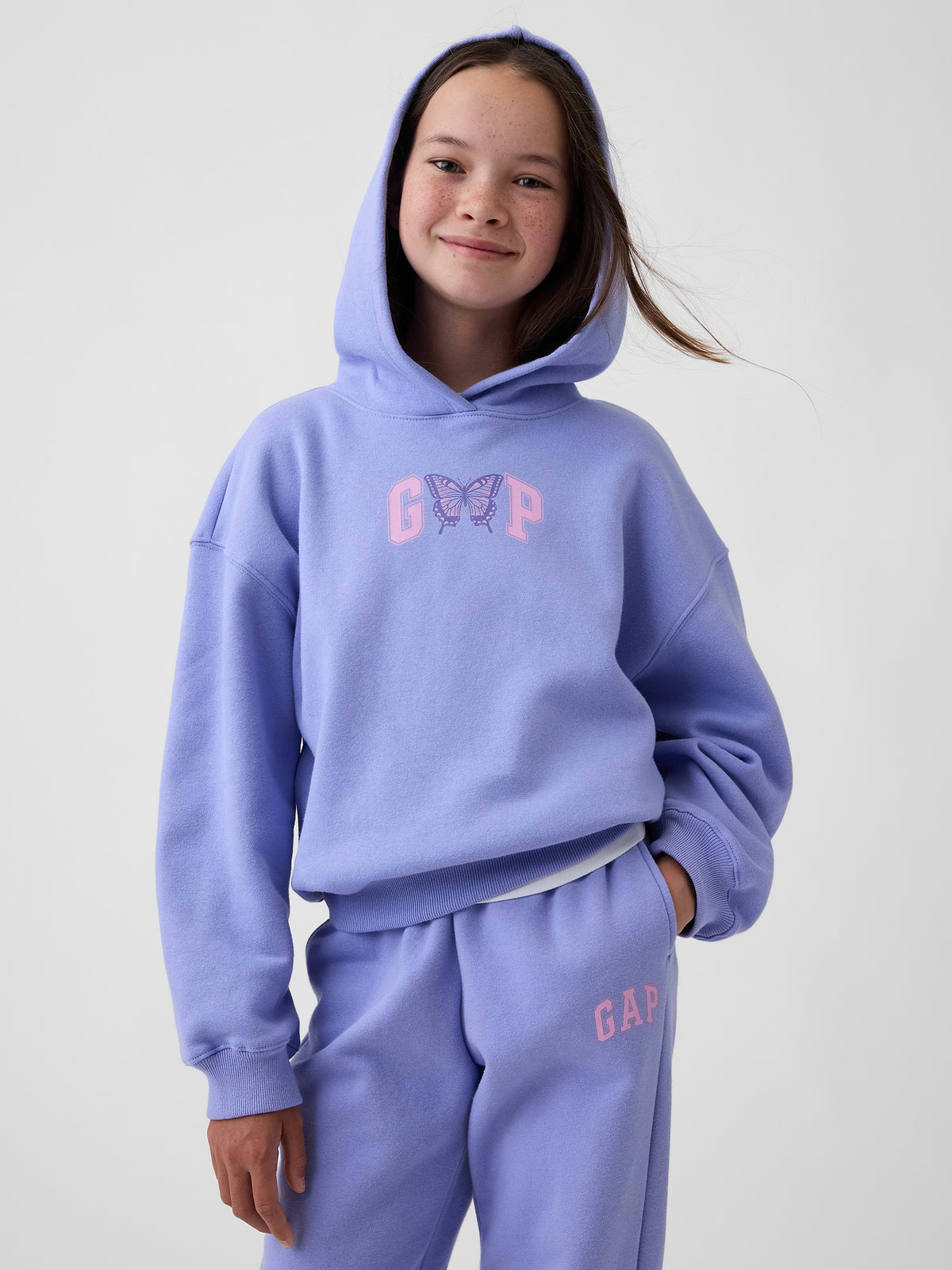 Kids Relaxed Fleece Hoodie - Pale Periwinkle Purple