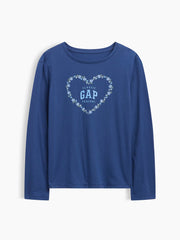 Kids Graphic T-Shirt - Blue Floral Heart