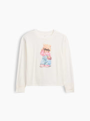 Kids Oversized Graphic T-Shirt - Bear White