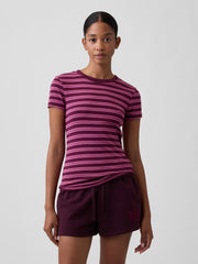 Ribbed Crewneck T-Shirt - Red Pink Stripe
