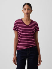 Favorite V-Neck T-Shirt - Burgundy Pink Stripe