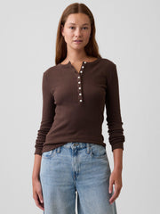 Pointelle Henley T-Shirt - Woodsy Brown