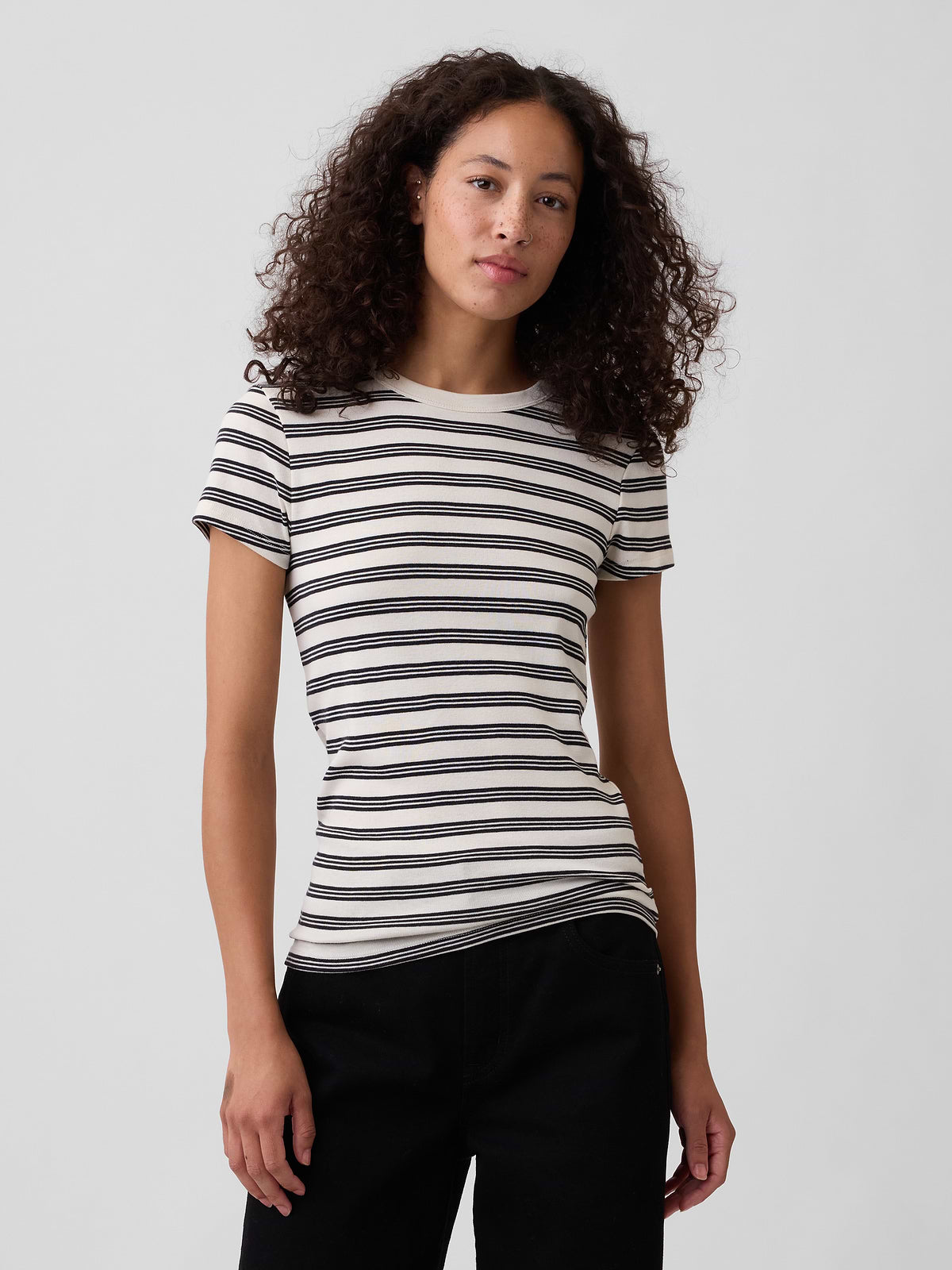 Ribbed Crewneck T-Shirt - Black Chino Stripe