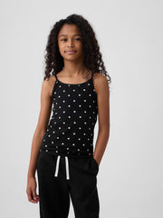 Kids Stretch Jersey Cami - Black Polka Dot
