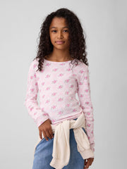 Kids Ribbed T-Shirt - Pink Floral
