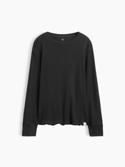 Kids Waffle-Knit Crewneck T-Shirt - Black Moonless Night