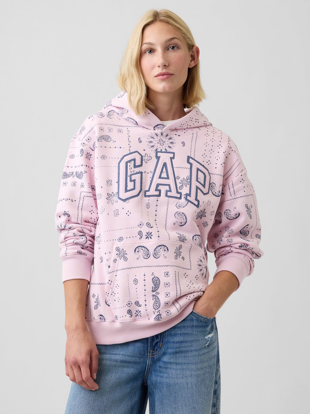 Relaxed Gap Logo Hoodie - Pink Bandana Print