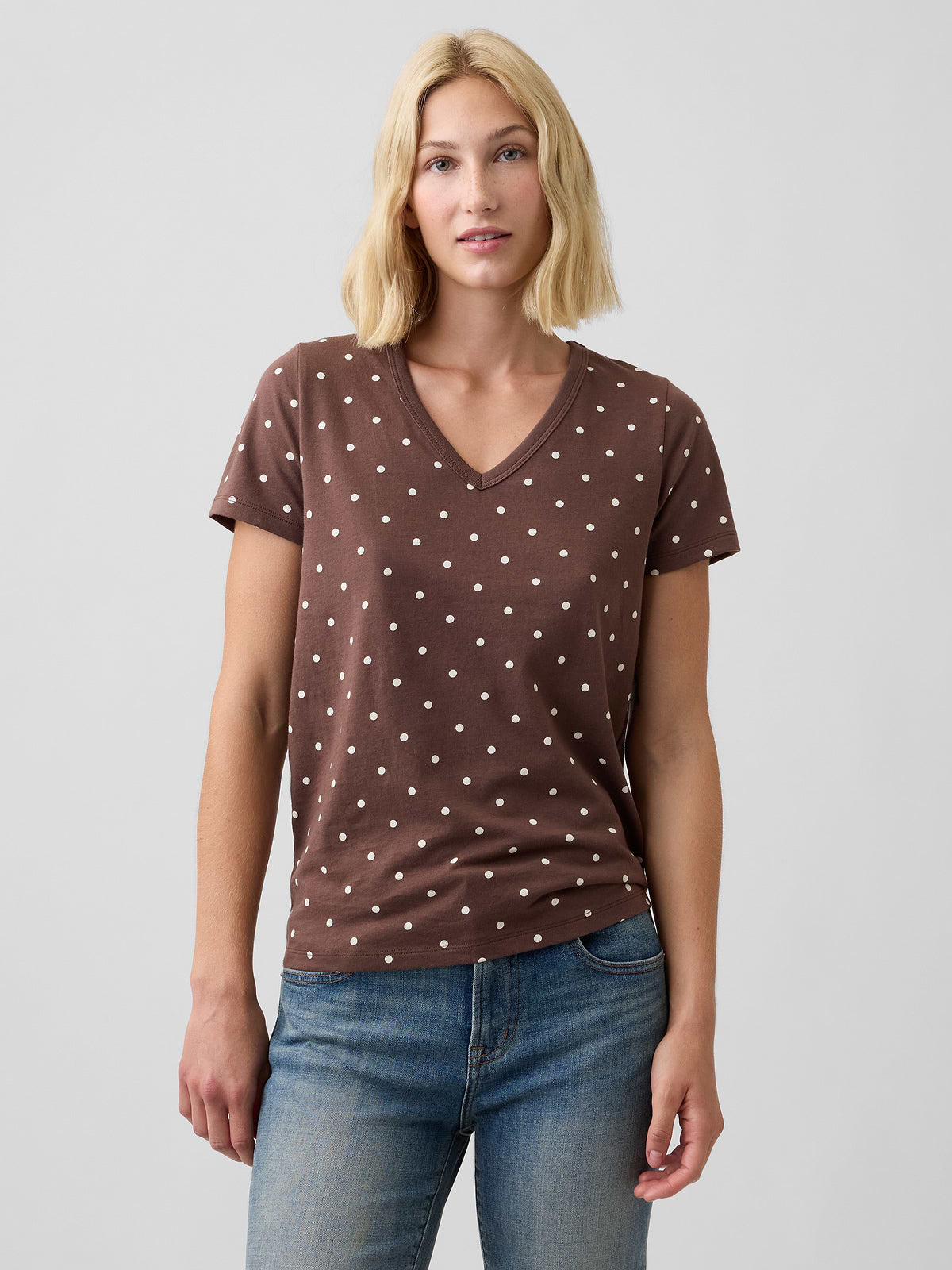 Favorite V-Neck T-Shirt - Brown Dot