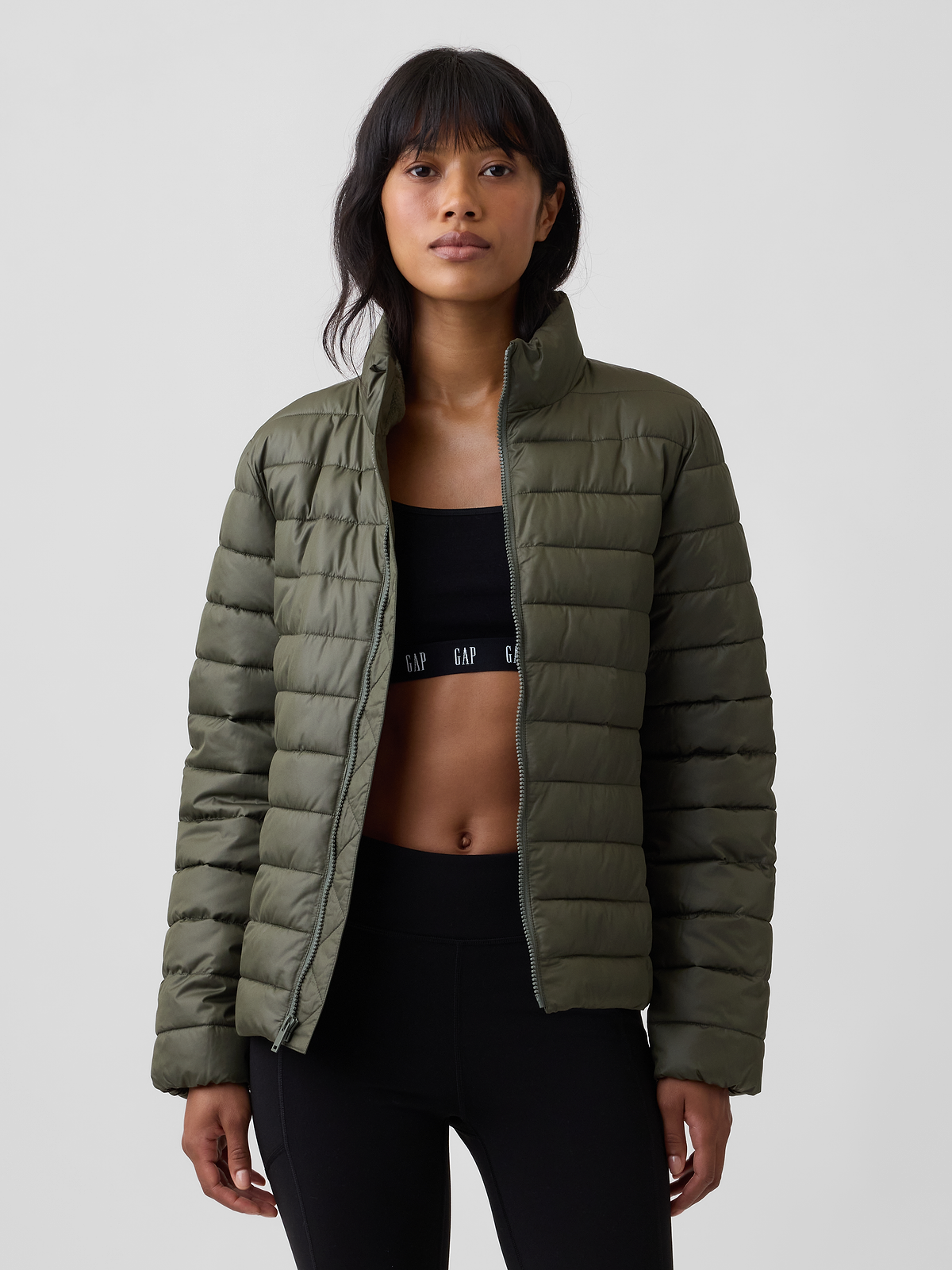 Relaxed Quilted Puffer Jacket - Tweed Green