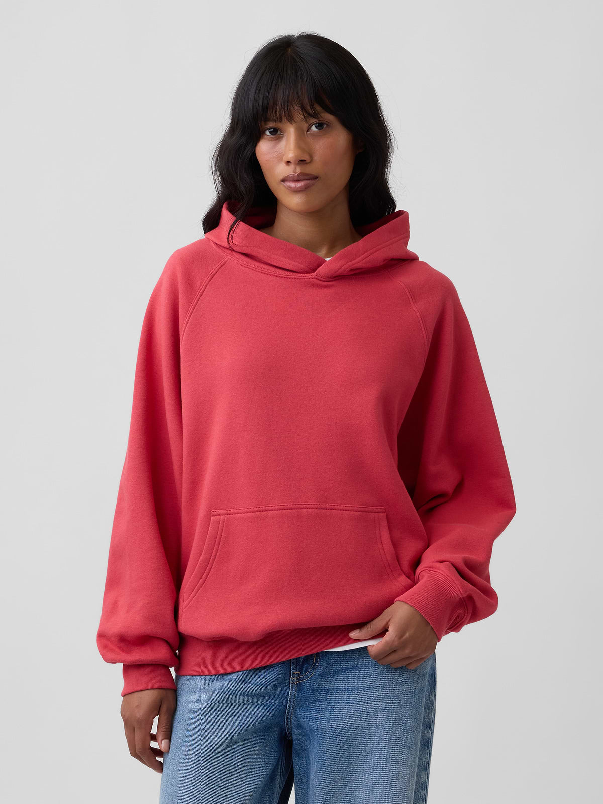 Oversized Fleece Hoodie - Faded Red