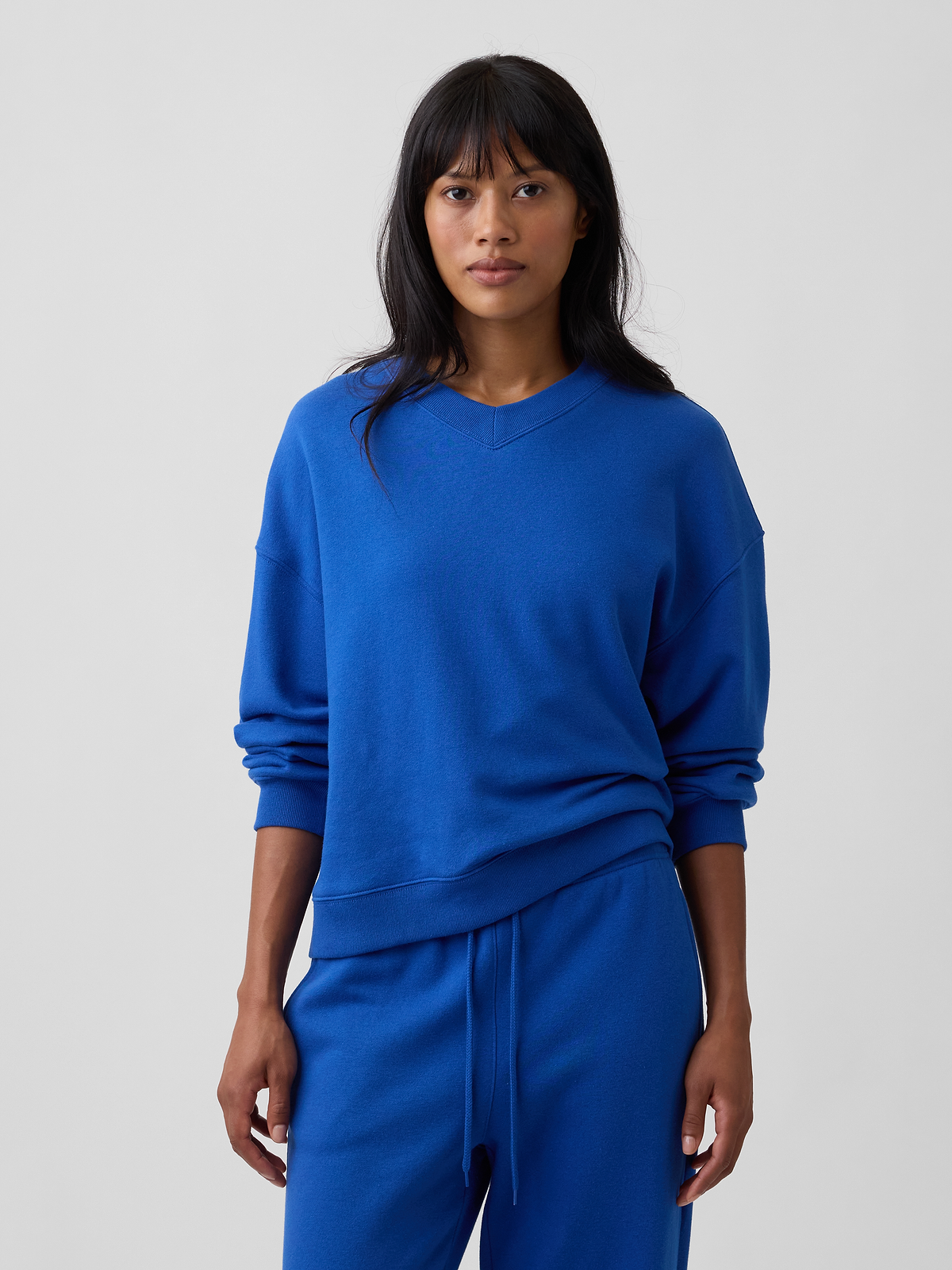 Oversized Wedge V-Neck Sweatshirt - Primary Blue