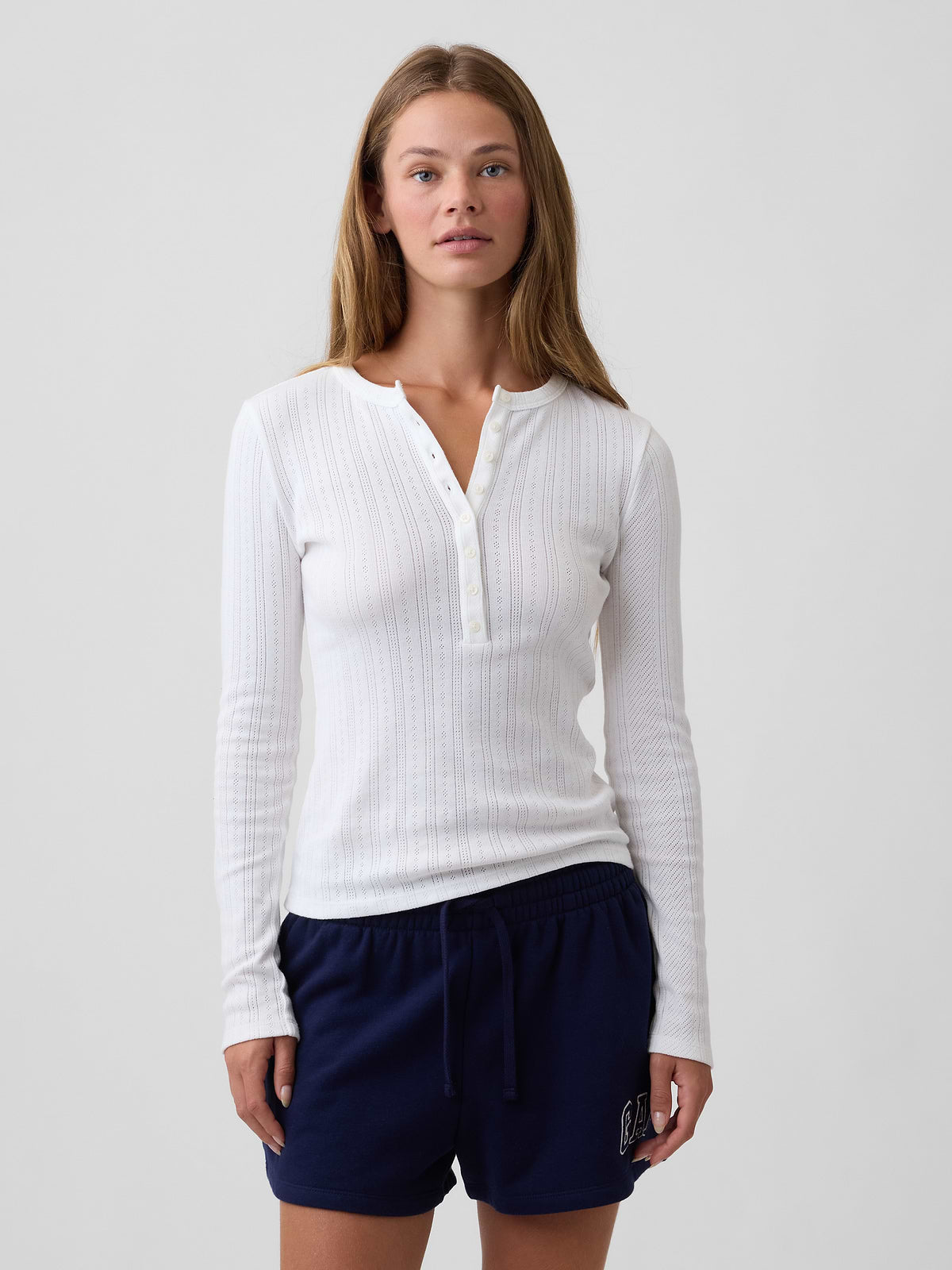 Pointelle Henley T-Shirt - Ivory Cream Frost