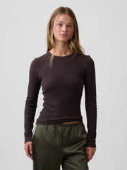 Waffle-Knit Crewneck T-Shirt - Terra Brown