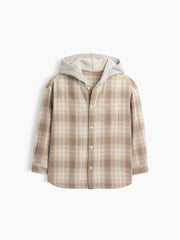 Kids Hooded Flannel Shirt - Tan Chino