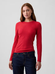 Waffle-Knit Crewneck T-Shirt - Modern Red