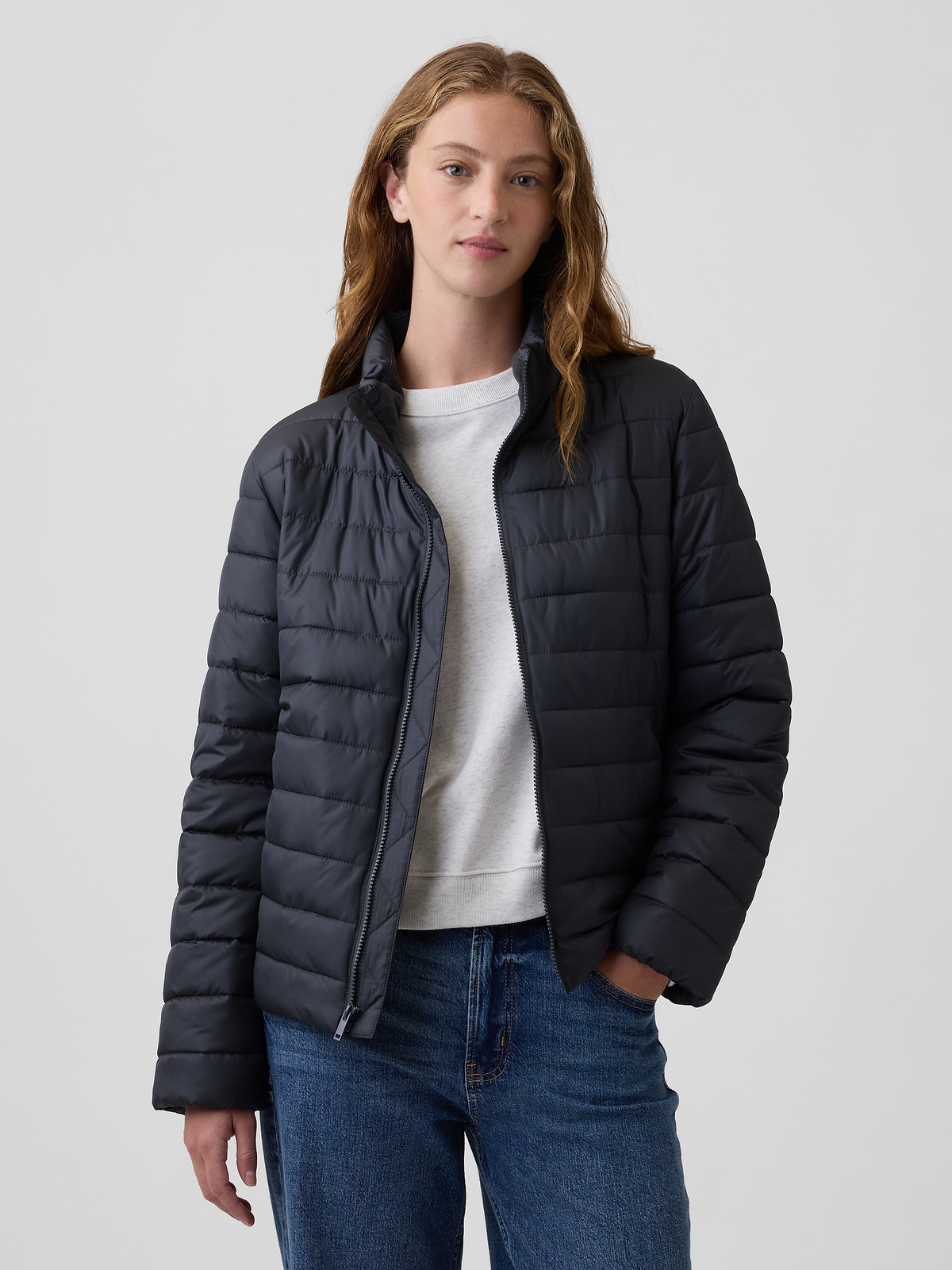 Relaxed Quilted Puffer Jacket - Black