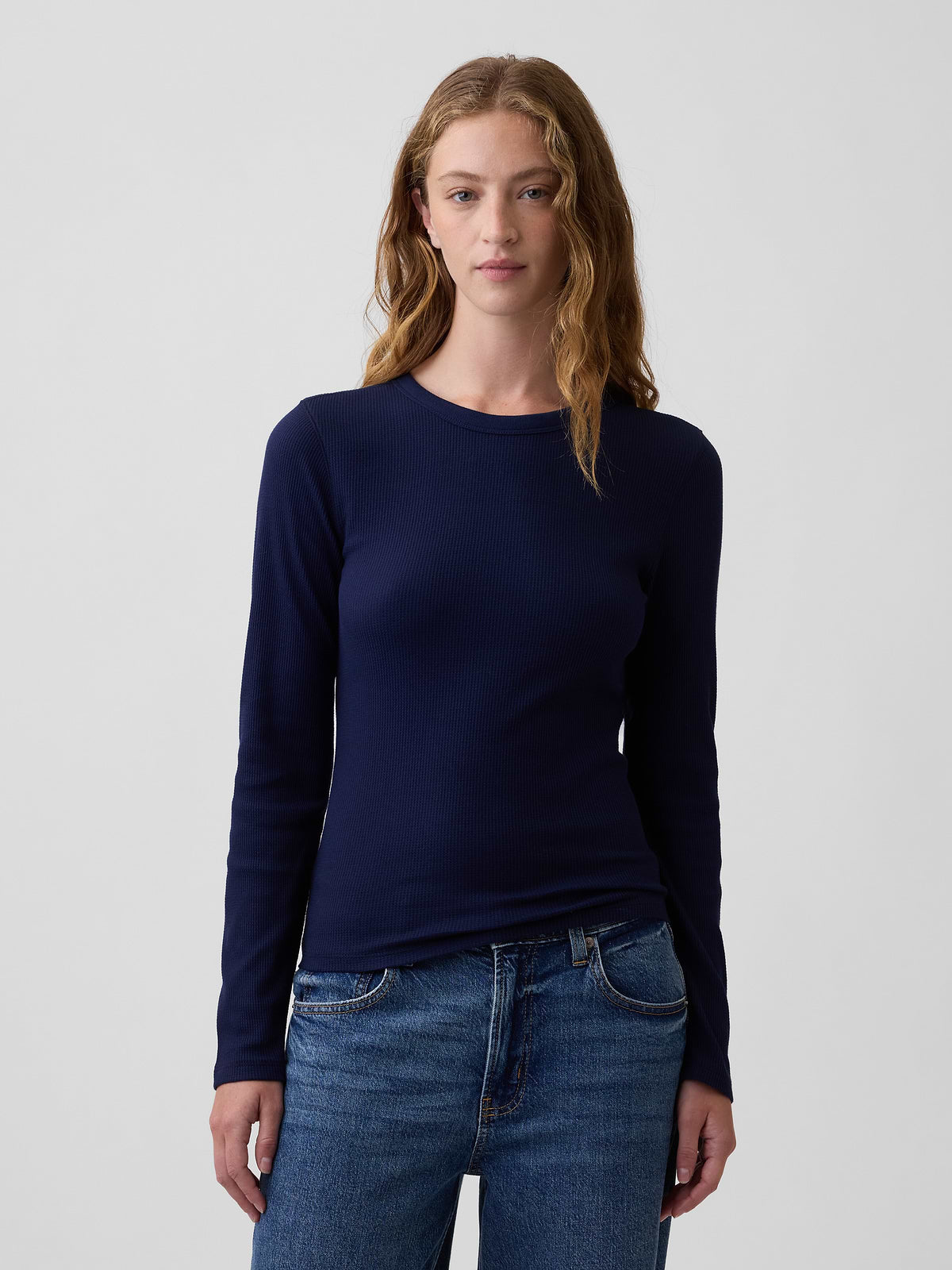 Waffle-Knit Crewneck T-Shirt - Navy Uniform
