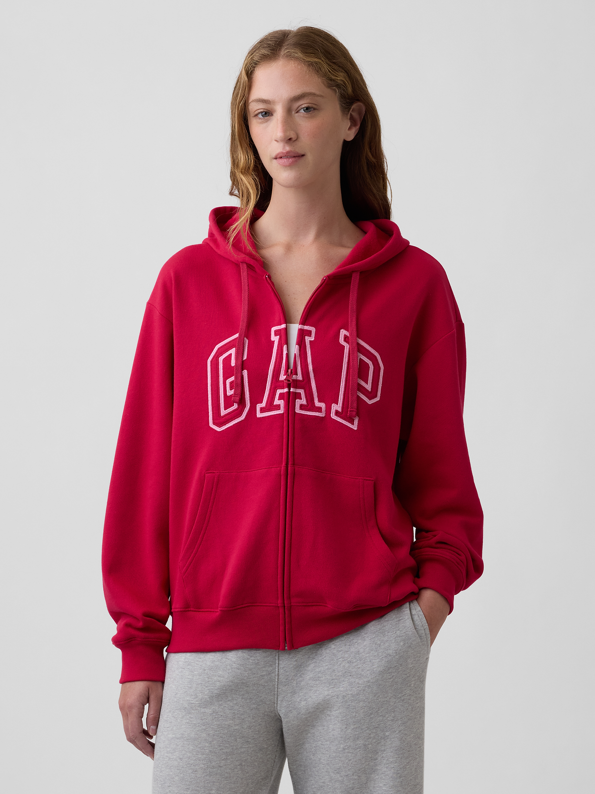 Relaxed Gap Logo Zip Hoodie - Persian Red