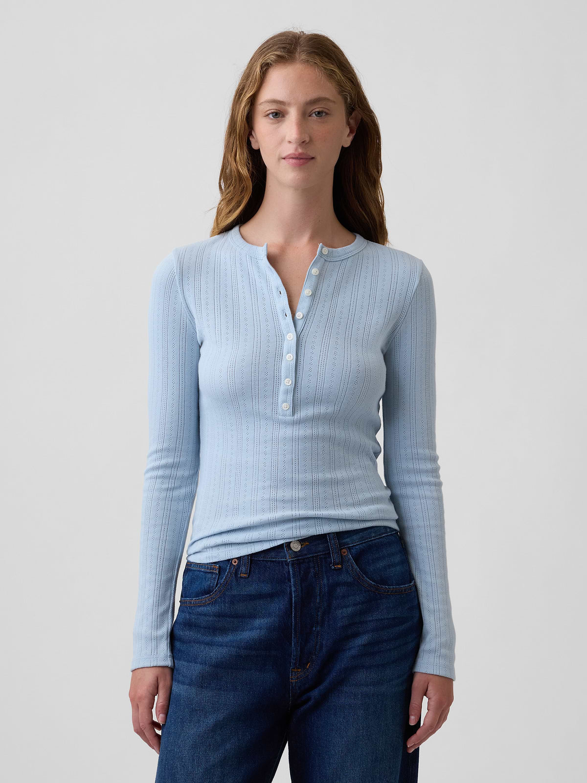 Pointelle Henley T-Shirt - Sail Blue