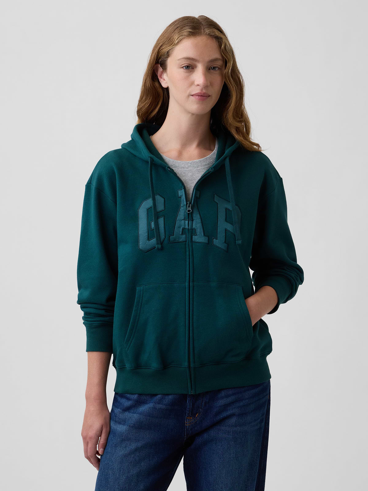 Relaxed Gap Logo Zip Hoodie - Tropic Green