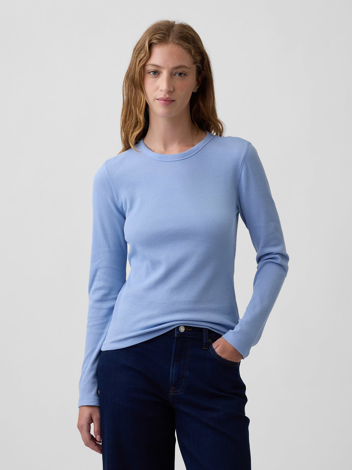 Waffle-Knit Crewneck T-Shirt - Moonstone Blue