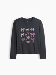 Kids Oversized Graphic T-Shirt - Iron Gray Bows