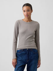 Waffle-Knit Crewneck T-Shirt - Medium Cool Brown
