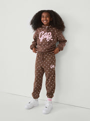 Kids Relaxed Fleece Hoodie - Brown Polka Dots