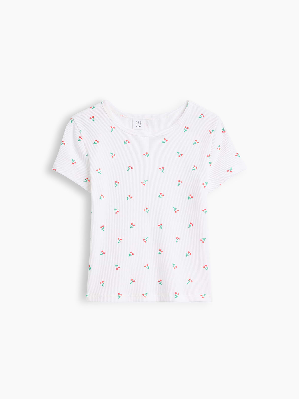 Kids Ribbed Crewneck T-Shirt - Cherry Print White