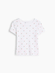 Kids Ribbed Crewneck T-Shirt - Cherry Print White