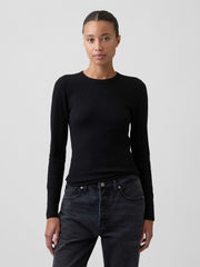 Waffle-Knit Crewneck T-Shirt - Black