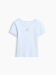 Kids Ribbed Crewneck T-Shirt - Essential Blue Snowflake