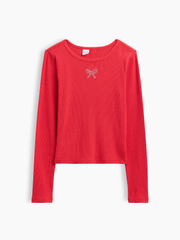Kids Ribbed T-Shirt - Modern Red Bow