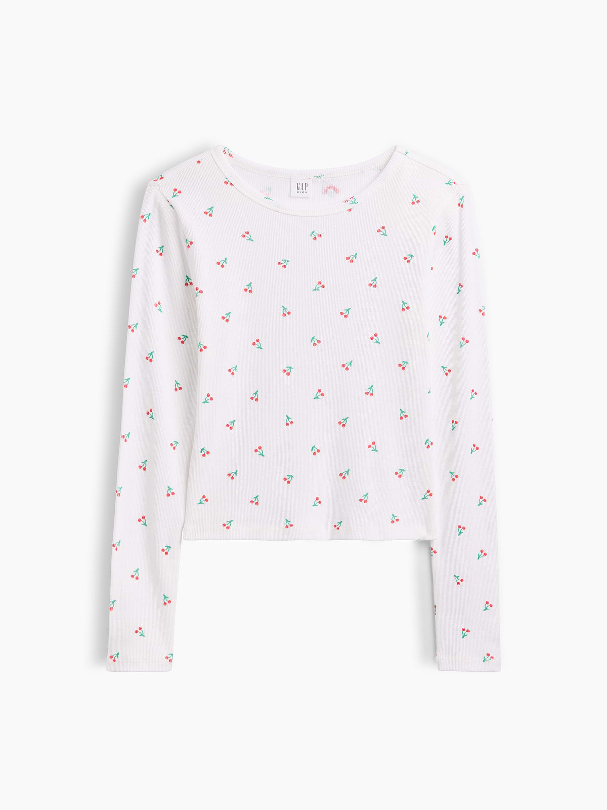 Kids Ribbed T-Shirt - Cherry Print White