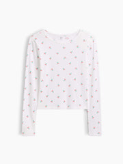 Kids Ribbed T-Shirt - Cherry Print White