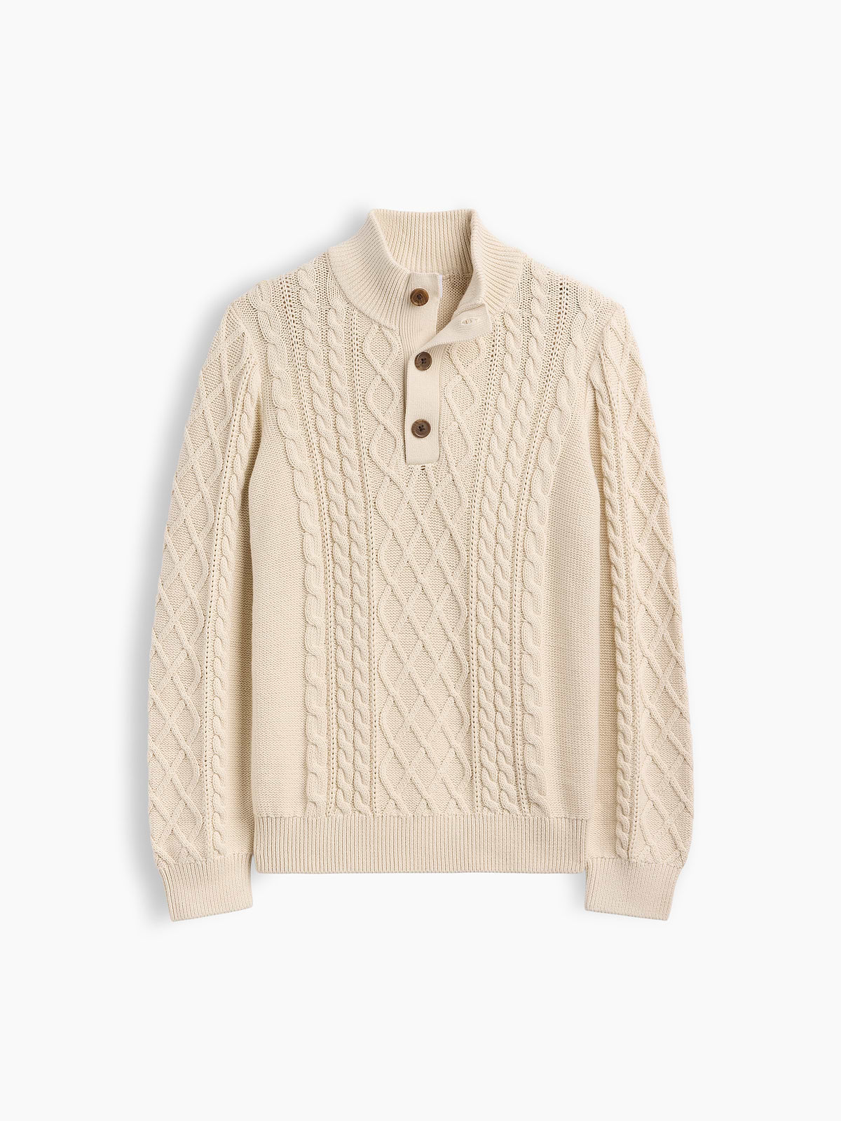 Kids Relaxed Cable-Knit Mockneck Henley Sweater - Tan Chino