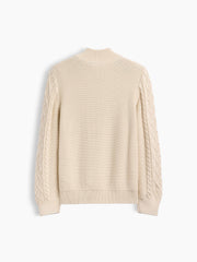 Kids Relaxed Cable-Knit Mockneck Henley Sweater - Tan Chino