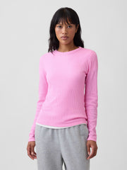 Waffle-Knit Crewneck T-Shirt - Pink Flamingo