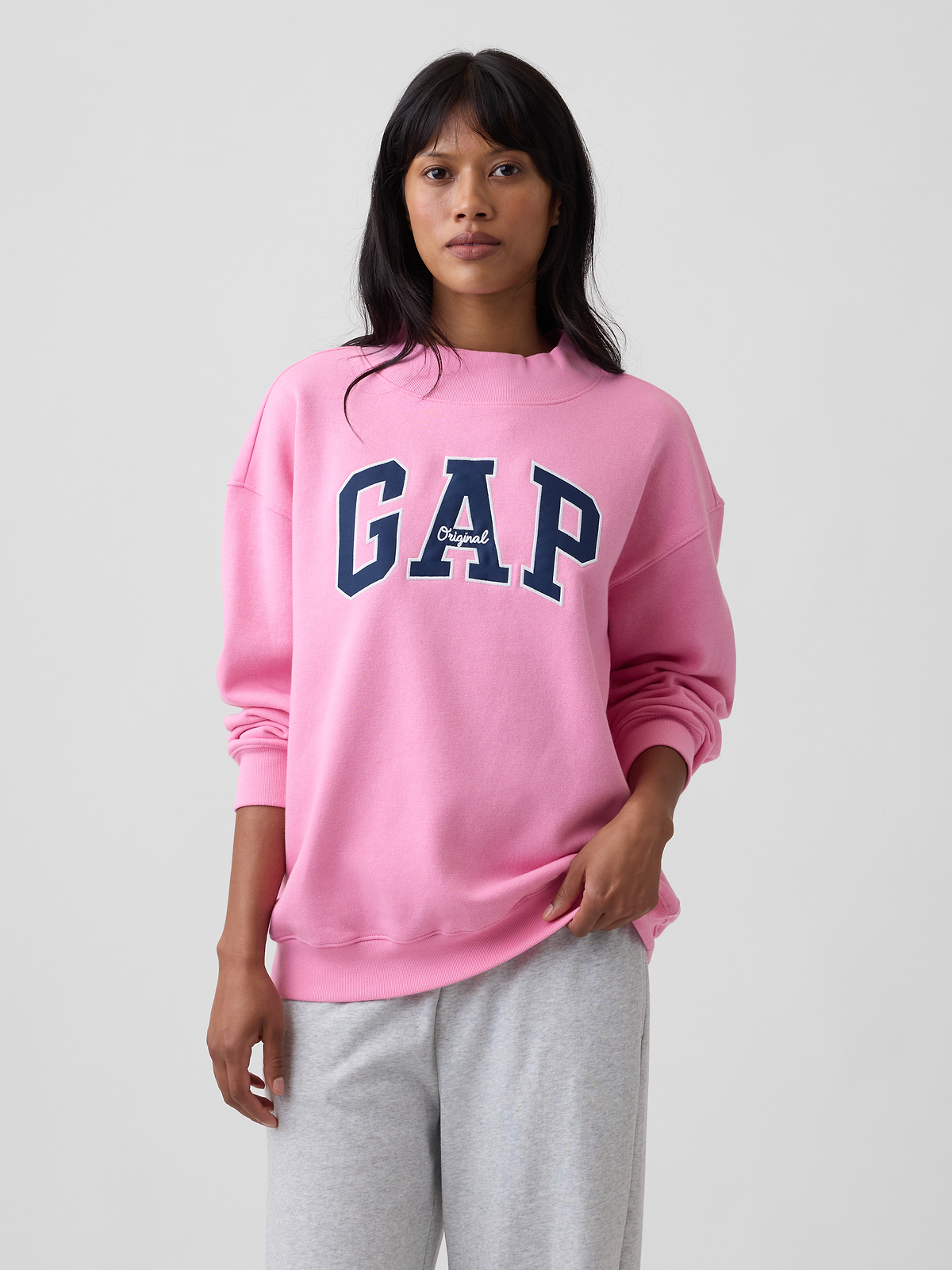Oversized Gap Logo Mockneck Tunic Sweatshirt - Pink Flamingo