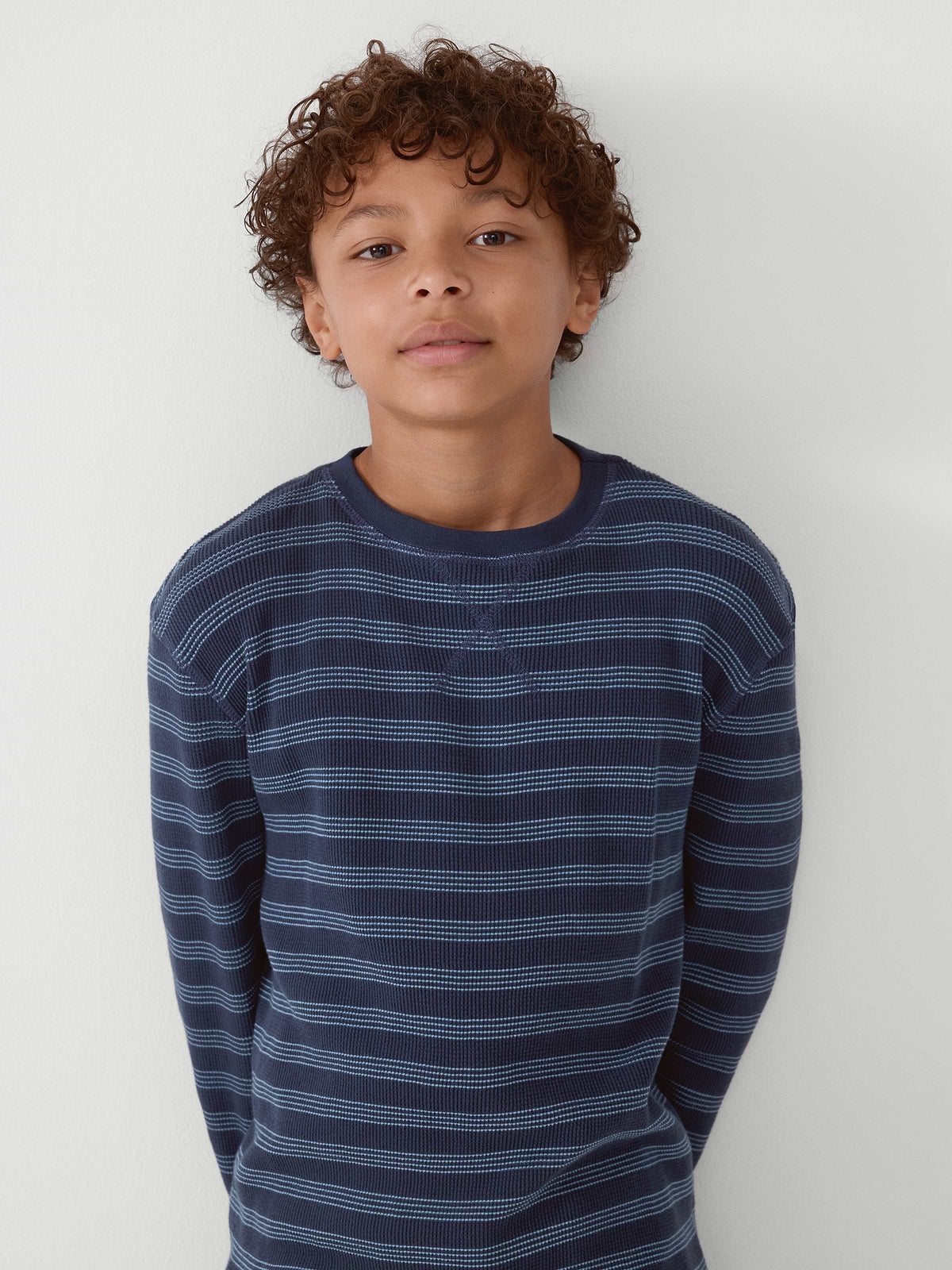 Kids Waffle-Knit Crewneck T-Shirt - Blue Stripe