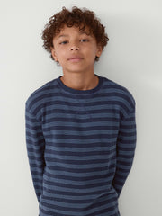 Kids Waffle-Knit Crewneck T-Shirt - Blue Stripe