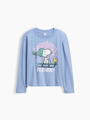 Kids Oversized Graphic T-Shirt - Blue Snoopy Holiday