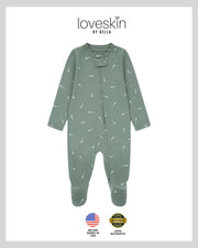 Newborn Baby Naik Printed Logo Footed Coverall in Color Green Size 9 months