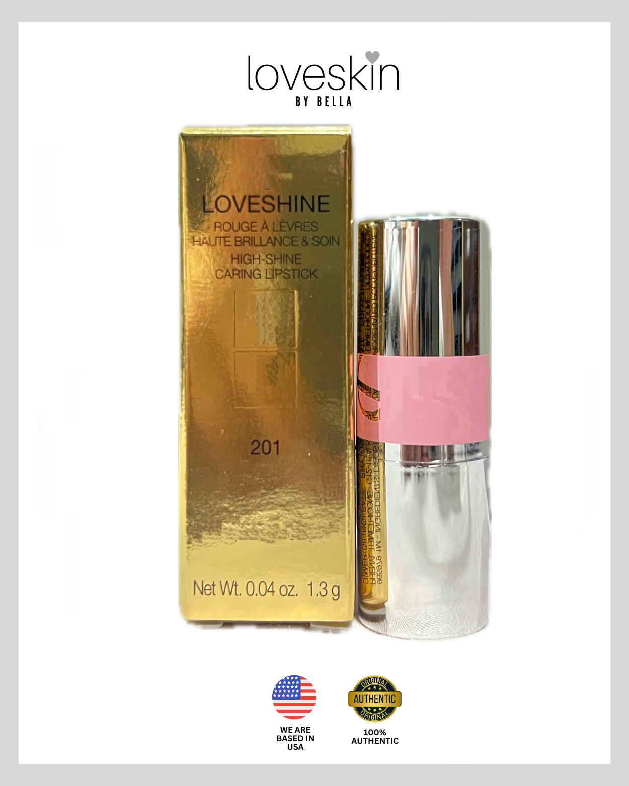 LoveSkin LoveShine High Shine Caring Lipstick Shade 201 (Net Weight 1.3g)