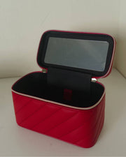 YSLoveskin Beauty Gift Red Quilted Makeup Vanity Case Bag Mirror