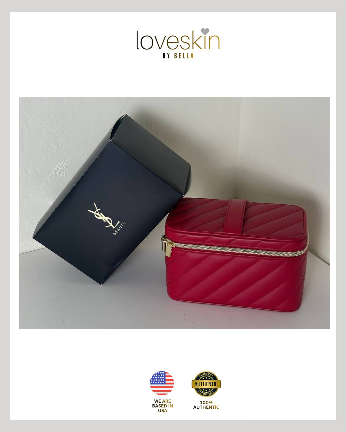 YSLoveskin Beauty Gift Red Quilted Makeup Vanity Case Bag Mirror